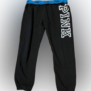 Pink Victoria's Secret Fold Over Black and Blue Jogger Bottoms Size Small